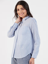 BOYFRIEND LUREX STRIPE BUTTON DOWN SHIRT