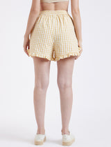 GINGHAM CHECK RUFFLE TRIM SHORTS WITH ELASTICATED WAIST