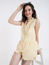 GINGHAM CHECK RUFFLE TRIM SHORTS WITH ELASTICATED WAIST