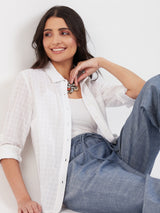 WHITE ROLL UP SLEEVE SHIRT