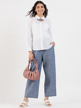 WHITE ROLL UP SLEEVE SHIRT