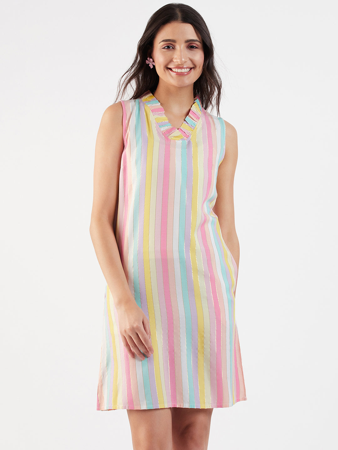 STRIPE RUFFLE DRESS