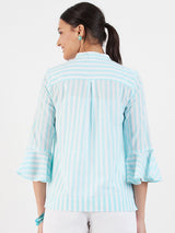 RUFFLE PLACKET FLARED CUFF SLEEVE BLOUSE