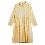 STRIPED COLLAR TIERED DRESS WITH POCKETS