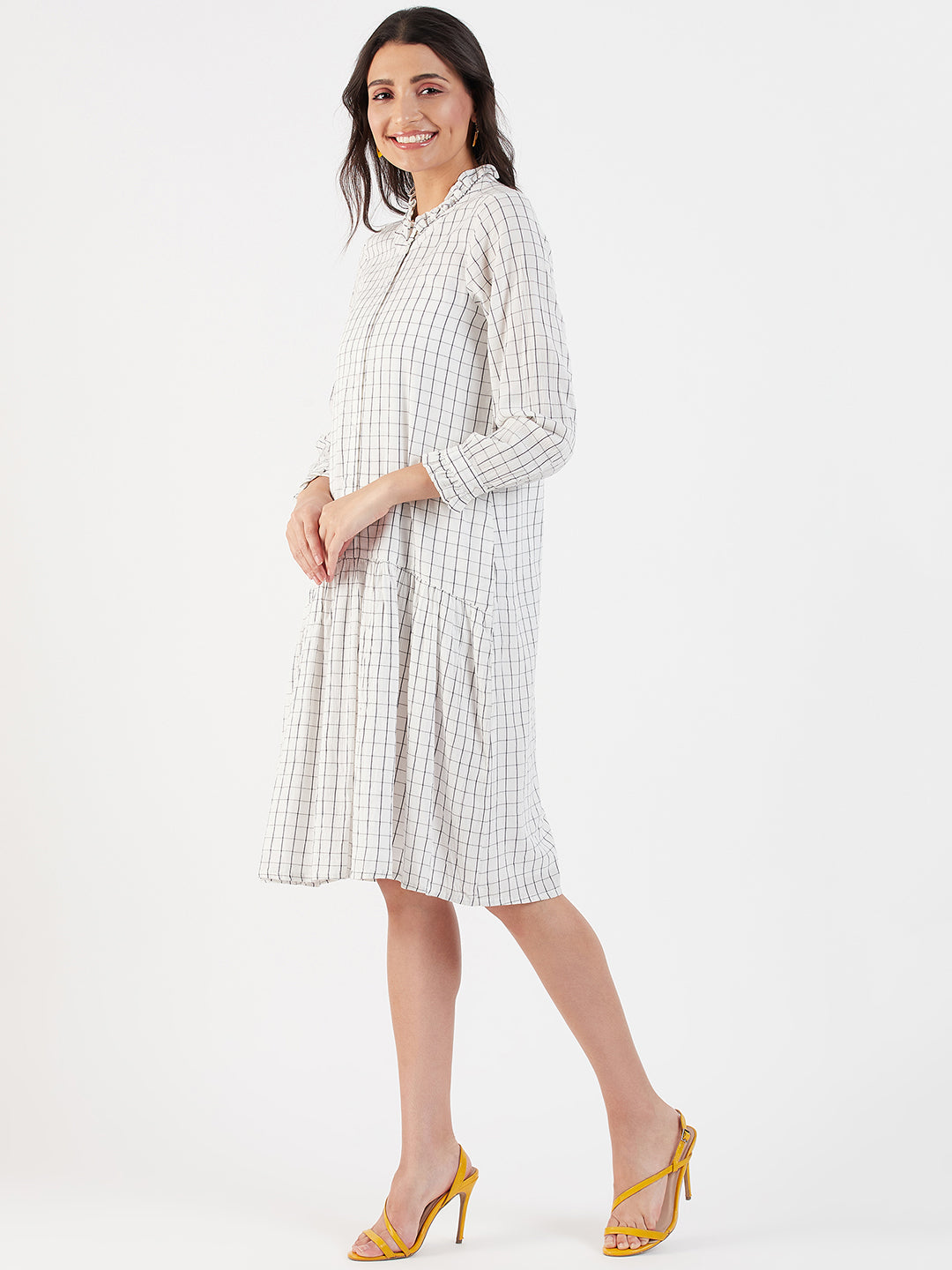 RUFFLE NECK AND SLEEVE DRESS