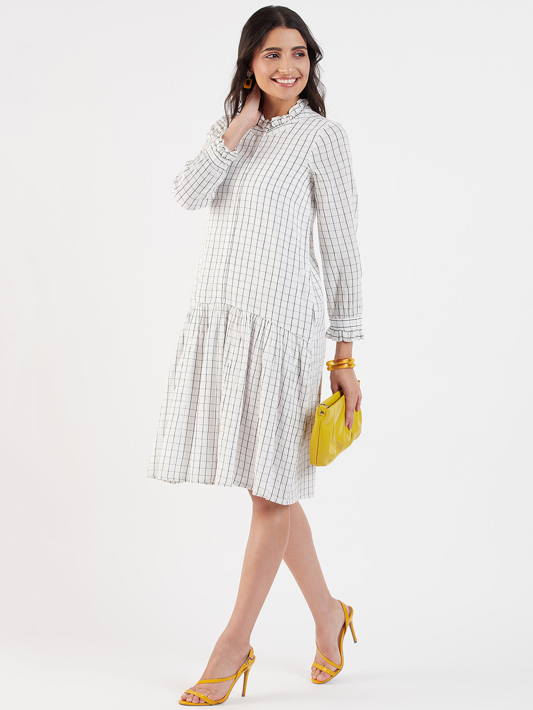 RUFFLE NECK AND SLEEVE DRESS