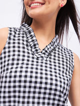 GINGHAM RUFFLE NECK TRIM TOP