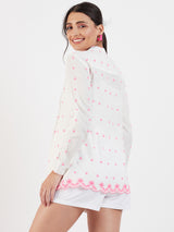 SPLIT NECK EMBROIDERY PINTUCK TOP