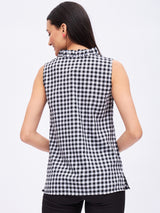 GINGHAM RUFFLE NECK TRIM TOP