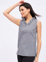 GINGHAM RUFFLE NECK TRIM TOP