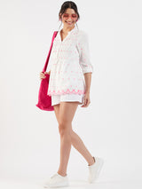 SPLIT NECK EMBROIDERY PINTUCK TOP