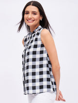 PRINTED CHECK SLEEVELESS TOP