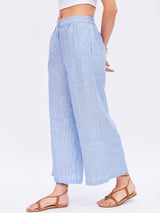 STRIPE LINEN WIDE LEG CROP PANTS