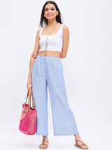 STRIPE LINEN WIDE LEG CROP PANTS